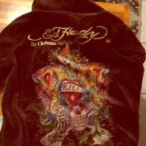 Ed Hardy girls XL hoodie brown velvet